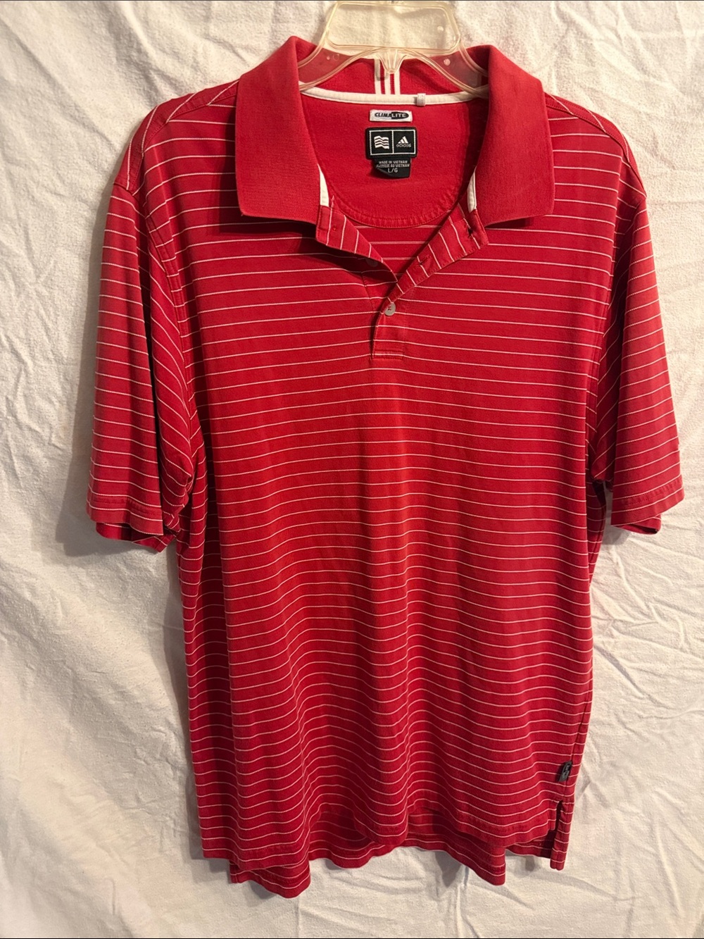 adidas Red Polo with Thin White Stripes - Men's